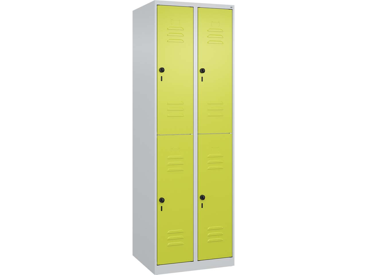 C+P Doppelstock-Spind Classic PLUS, 4 Fächer, 1850x600x500mm, Lichtgrau/Clowngrün