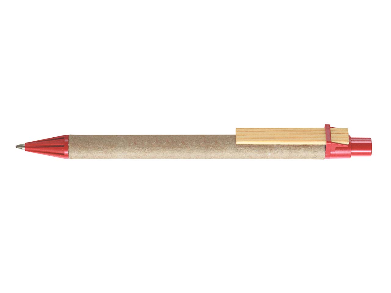 RITTER CARES Papp-Druckkugelschreiber rot Holzclip flach, Funktionsteile rot