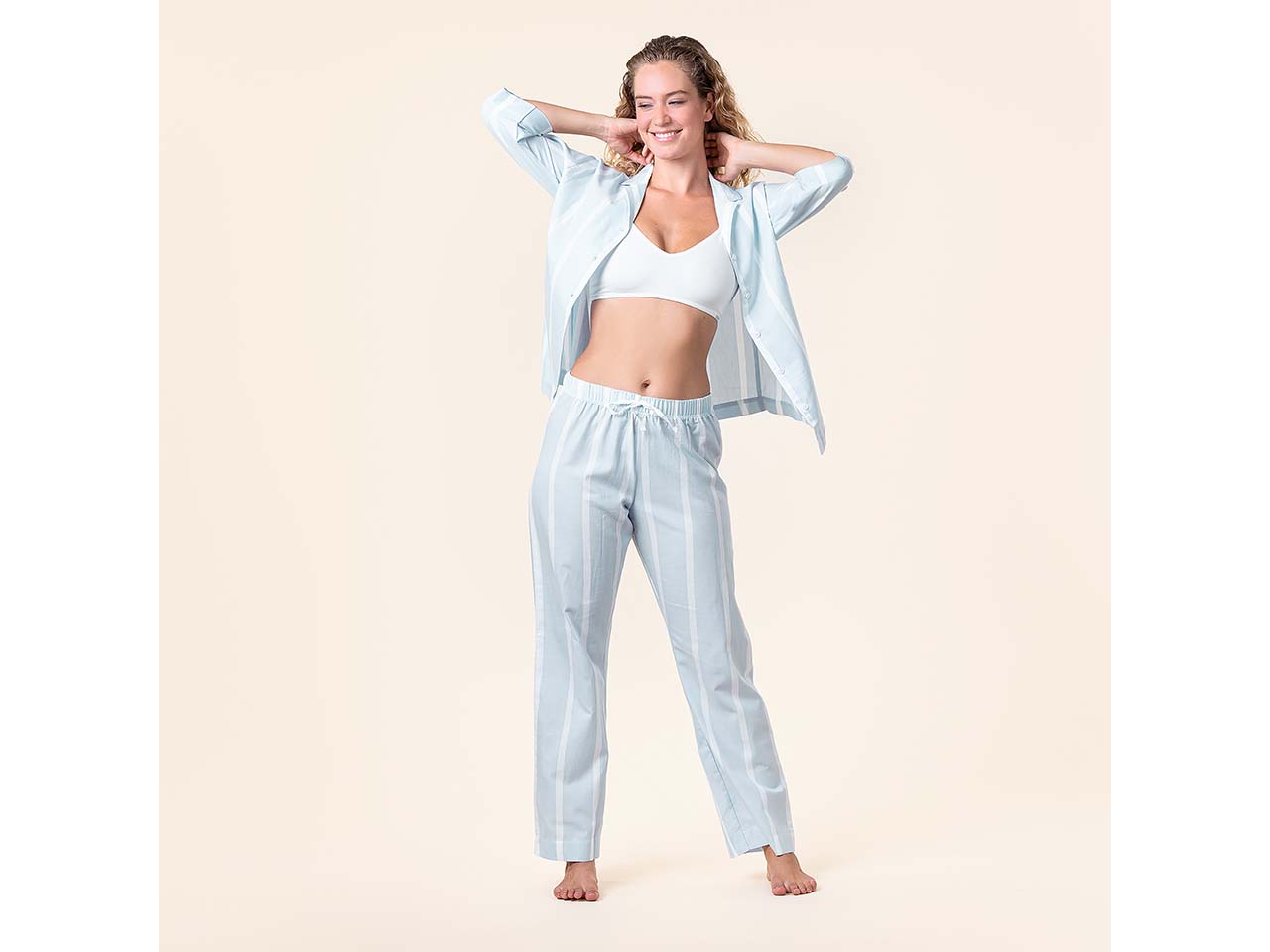 Living Crafts Bio-Damen-Pyjama "TRACEE", offwhite/bleu, Gr. 36