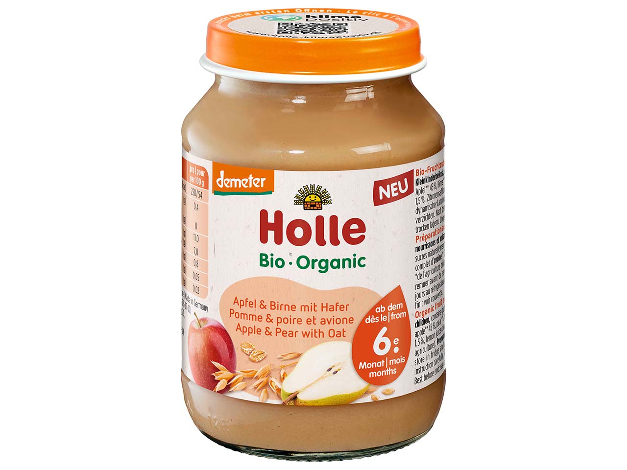 Holle Bio-Apfel & Birne mit Hafer, ab 6. Monat, Beikost, 190 g