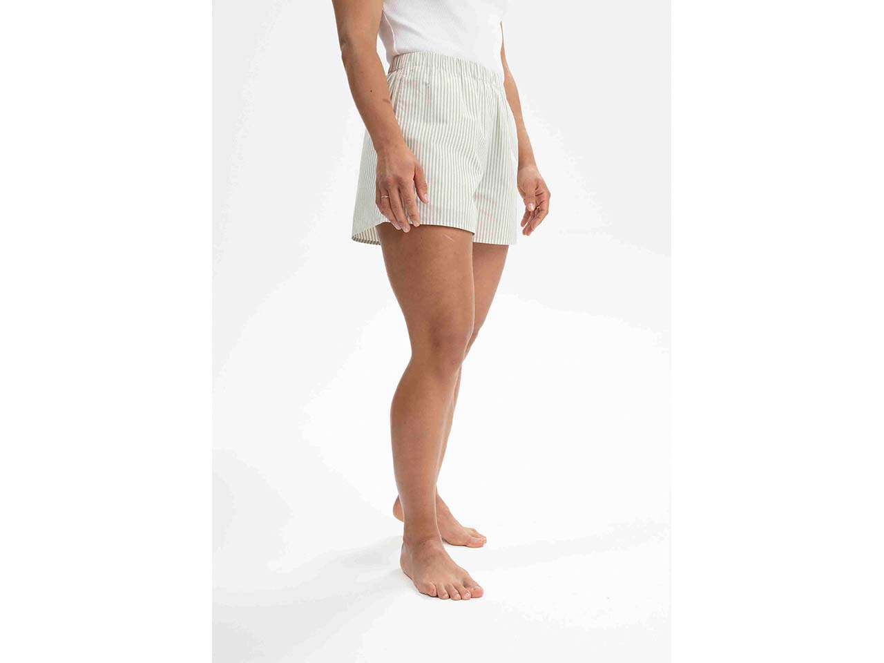 MELA Bio-Damen-Pyjamashort "VANIKA" aus Perkal, thymian/naturweiß, Gr. S