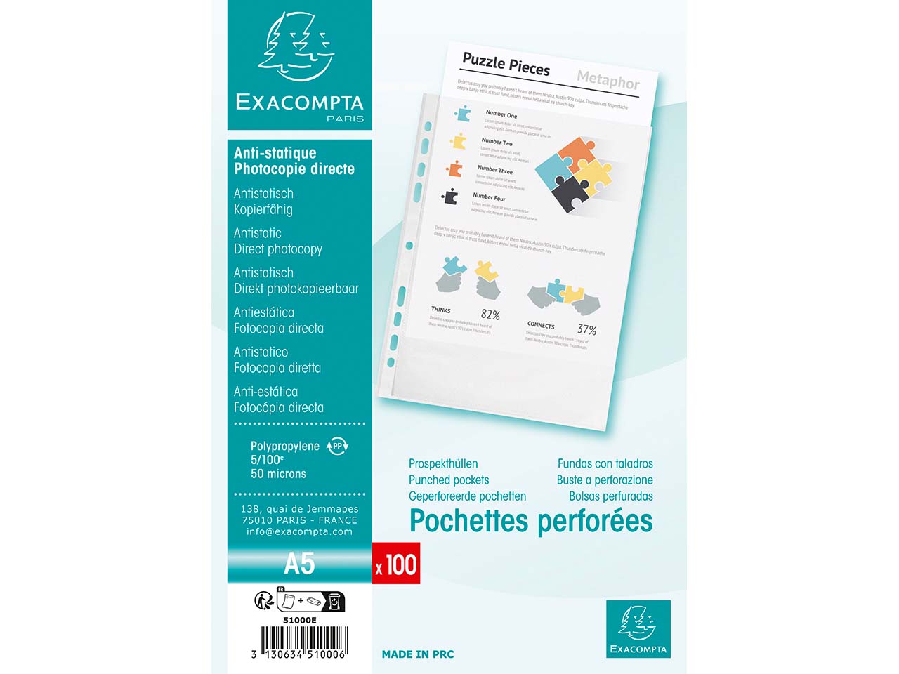 Exacompta Prospekthüllen genarbt, DIN A5, 50µ, 100 Stk.