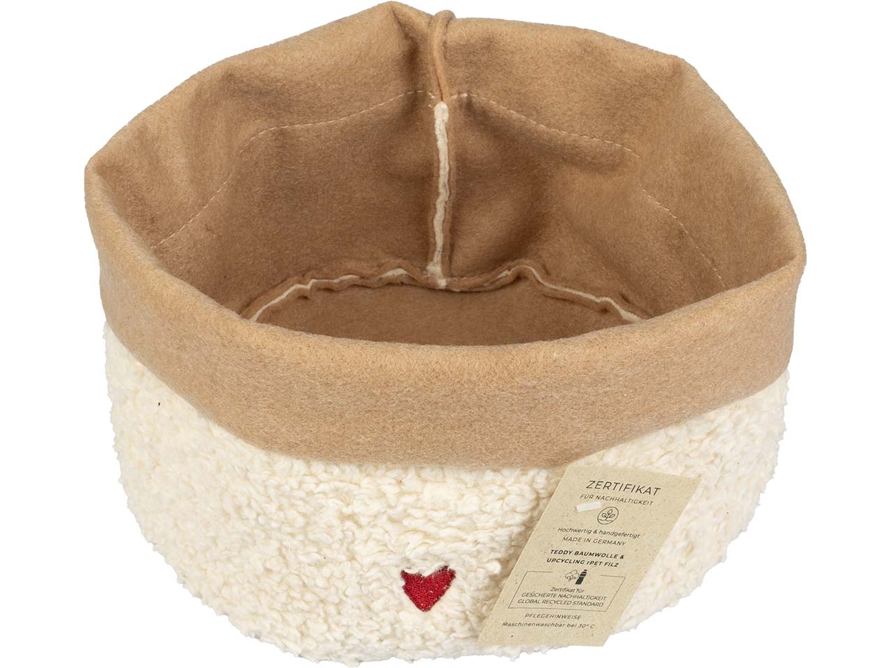 Aufbewahrungskorb "Stuff Round" L, aus Bio-Baumwolle, mit Herz bestickt, Ø 25 cm