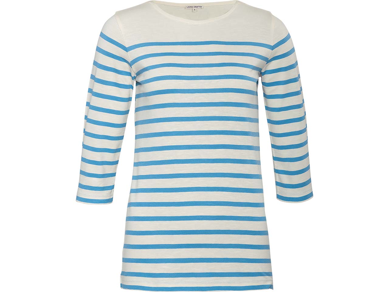 Living Crafts Bio-Damen-Shirt "TUANA" mit 3/4-Ärmel, white/lazy blue, Gr. M