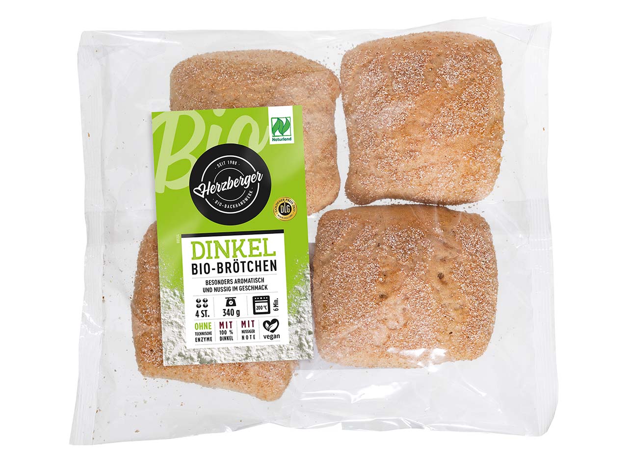 Herzberger Bio-Dinkelbrötchen, zum Aufbacken, 4er-Pack, 340 g