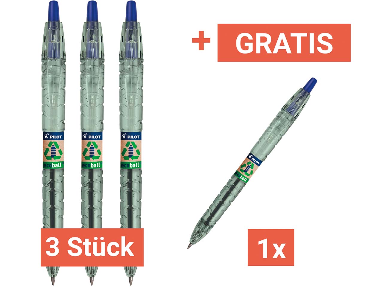 Pilot Kugelschreiber "Ecoball" 3er-Pack 0,4 mm + Gratis 1 Pilot Kugelschreiber "Ecoball"