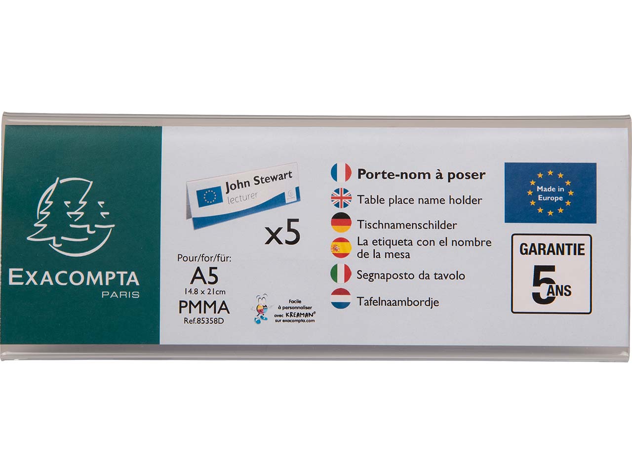 5er Pack Exacompta Tischnamensschilder "Exacryl" horizontal, aus PMMA, DIN A5 quer 5er Pack Exacompta Tischnamensschilder "Exacryl" horizontal, aus PMMA, DIN A5 quer