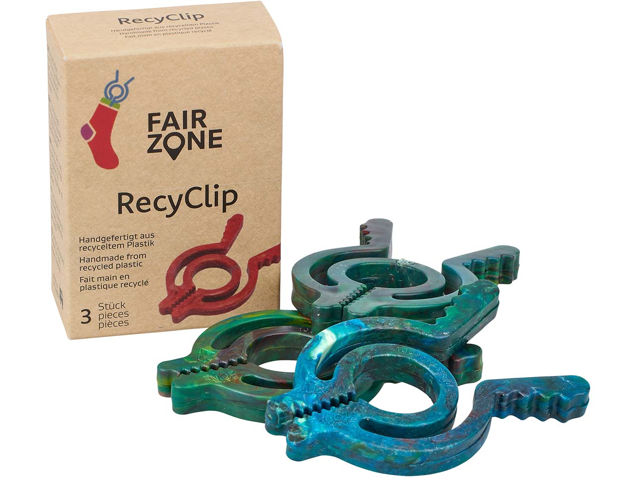 Fair Zone Verschlussclips "RecyClip" 3er-Pack, aus Recyclingkunststoff, gemischte Farben