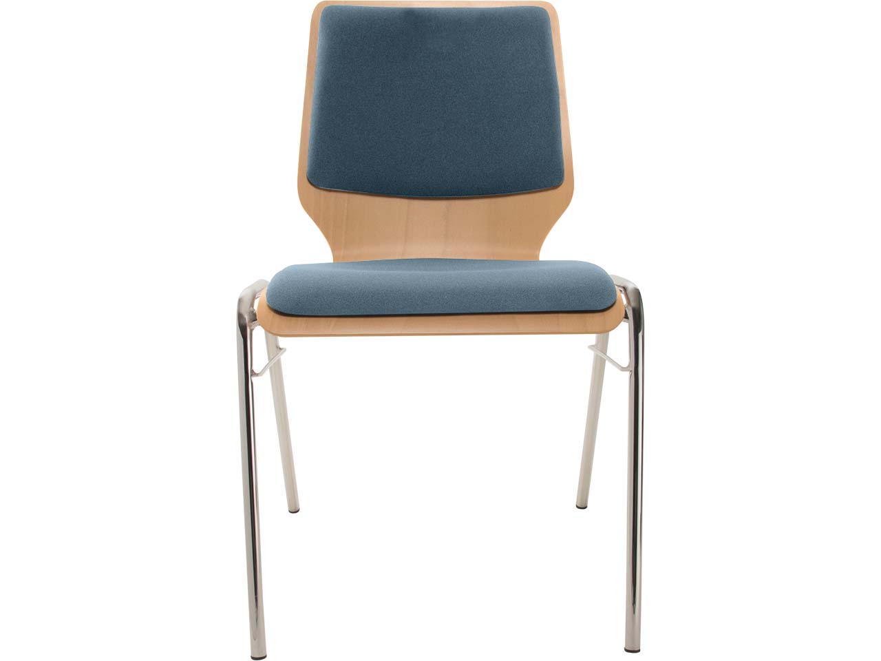 Besucherstuhl "A2" Buche lack., Steg, Sitz+Rü.polster stahlblau, B-Ware, Zustand wie neu