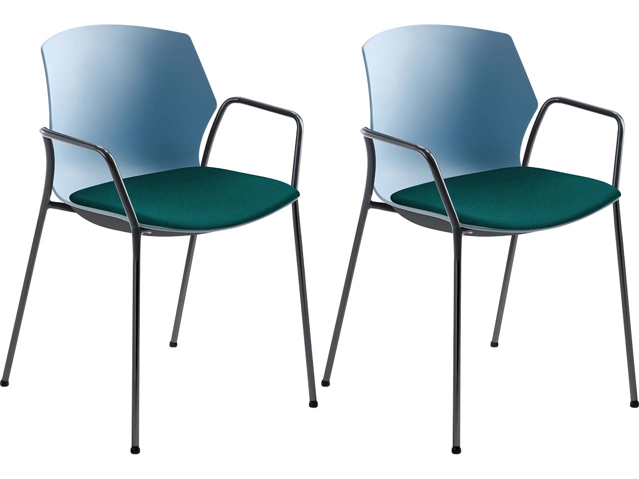 2x Besucherstuhl "2511" hellblau, mit Armlehnen, hellpetrol