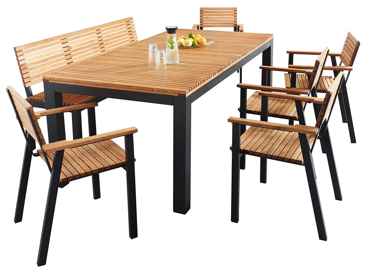 Gartenmöbel-Set 'Sassa' 7-teilig, 5 Sessel, 1 Bank, 1 Tisch 200 x 100 cm