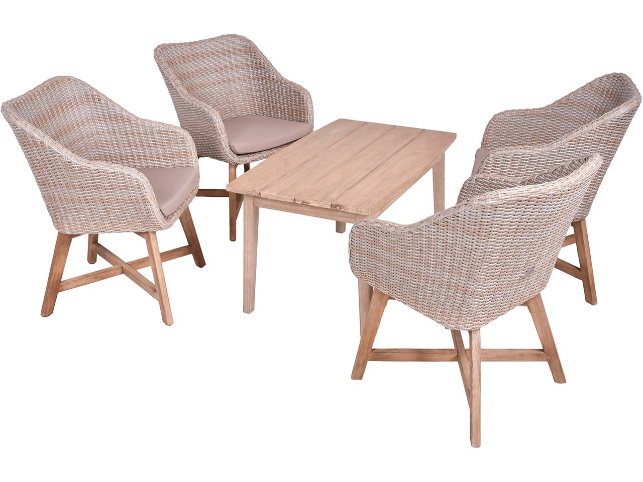 Gartenlounge-Set "PUEBLO/OAKLAND 01" 5-tlg. 1 Tisch Akazie, 4 Sessel KSgeflecht hellgrau