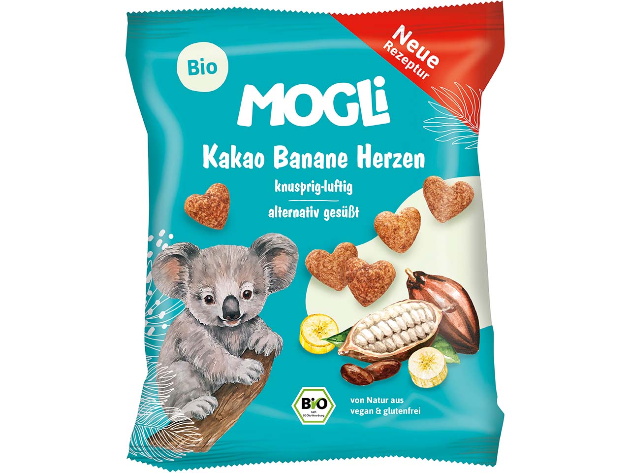 MOGLi Bio-Kakao-Banane Herzen aus Maisgrieß, 30 g