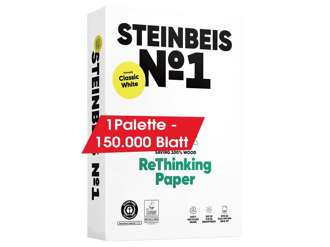 300 x 500 Blatt Steinbeis Recycling Kopierpapier "ClassicWhite" DIN A4