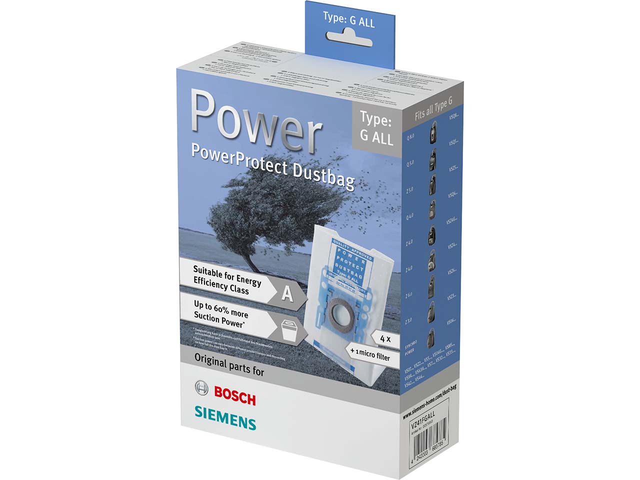 Siemens Staubsaugerbeutel "PowerProtect" Type G ALL, 4 Stk