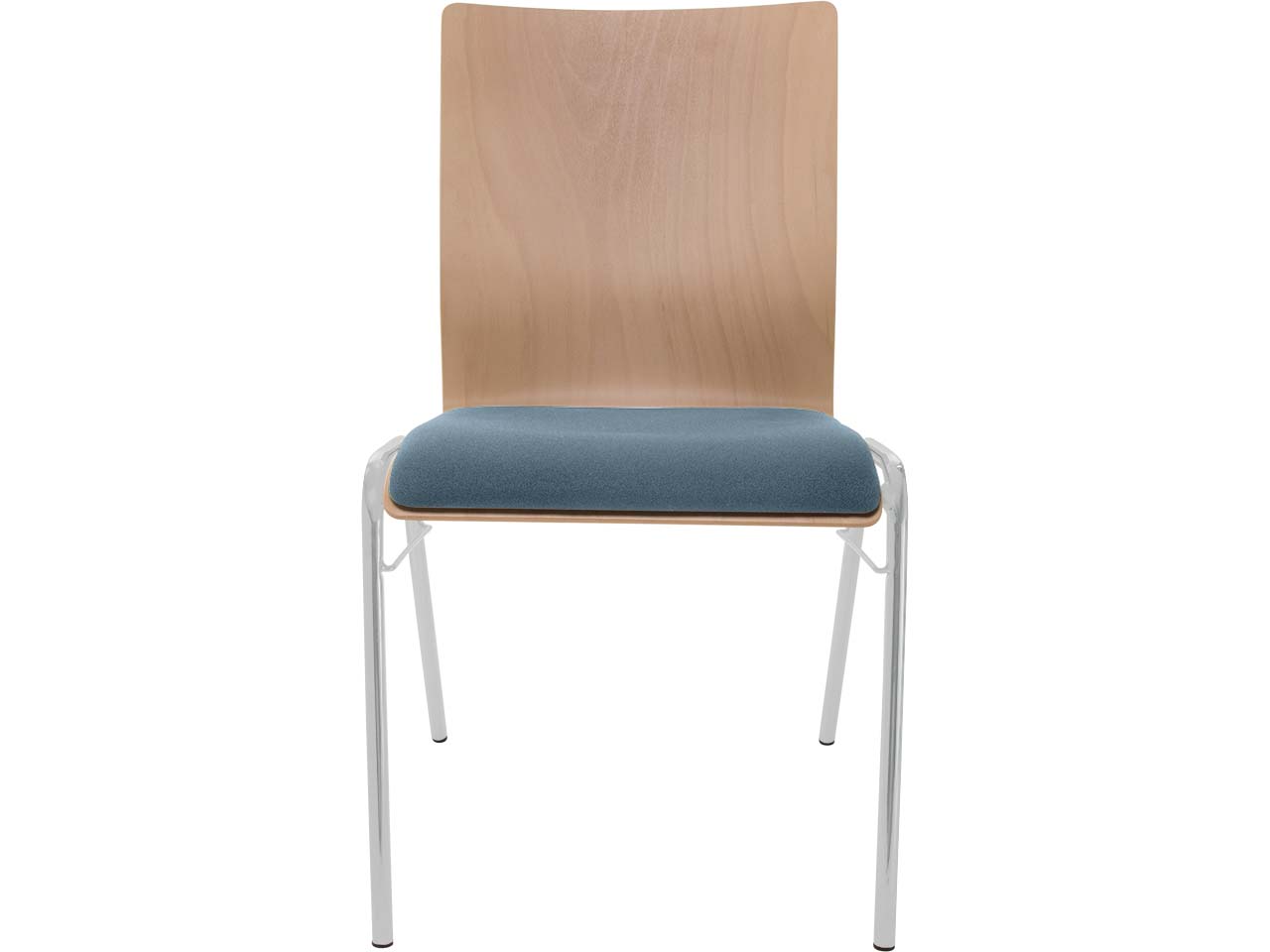 Besucherstuhl "A45" Buche, Gestell verchromt, Steg, Sitzpolster stahlblau