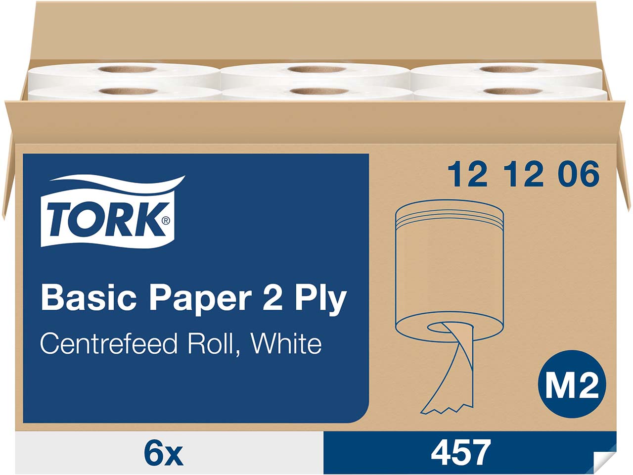Tork Standard-Papierwischtücher mit Innenabrollung M2, 6 x 457 Blatt, weiß