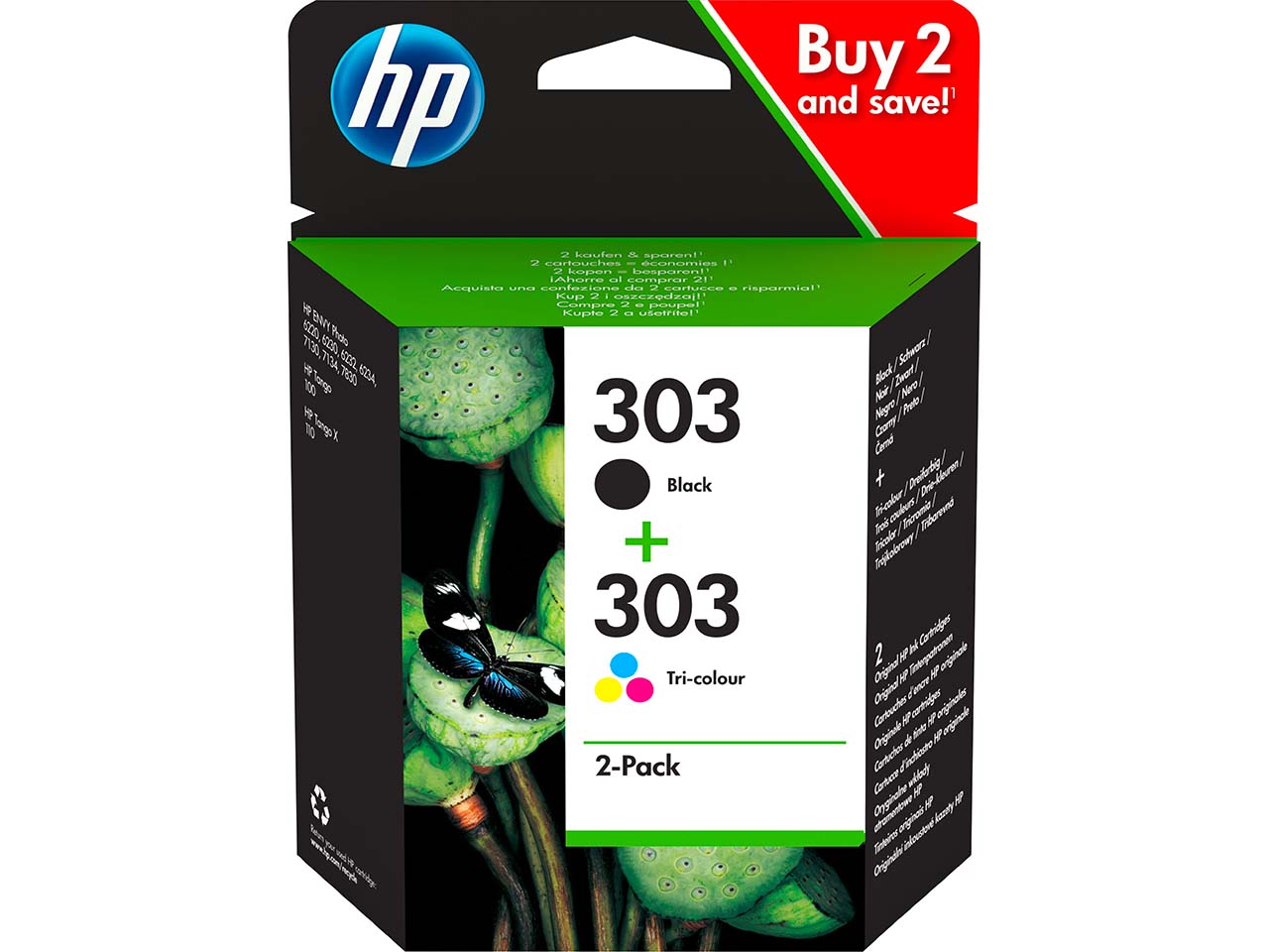 HP 2er Set Druckköpfe 303 schwarz, color