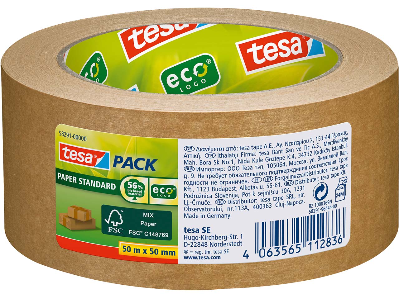 tesa Papier-Packband "tesapack Paper Standard ecoLogo", 50 m x 50 mm