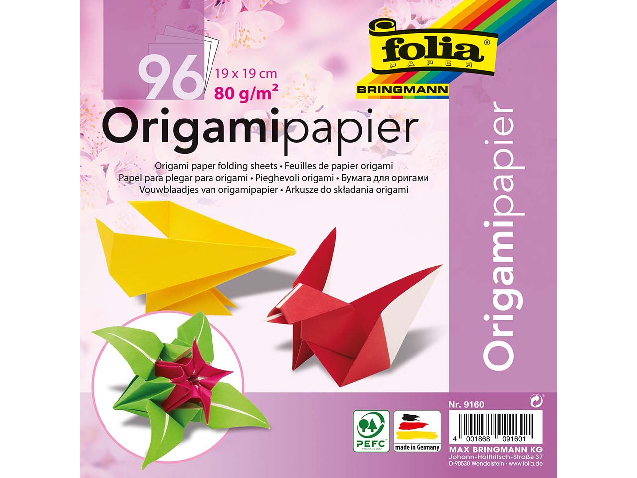 folia Faltblätter aus Origamipapier 80g/m², 19x19cm