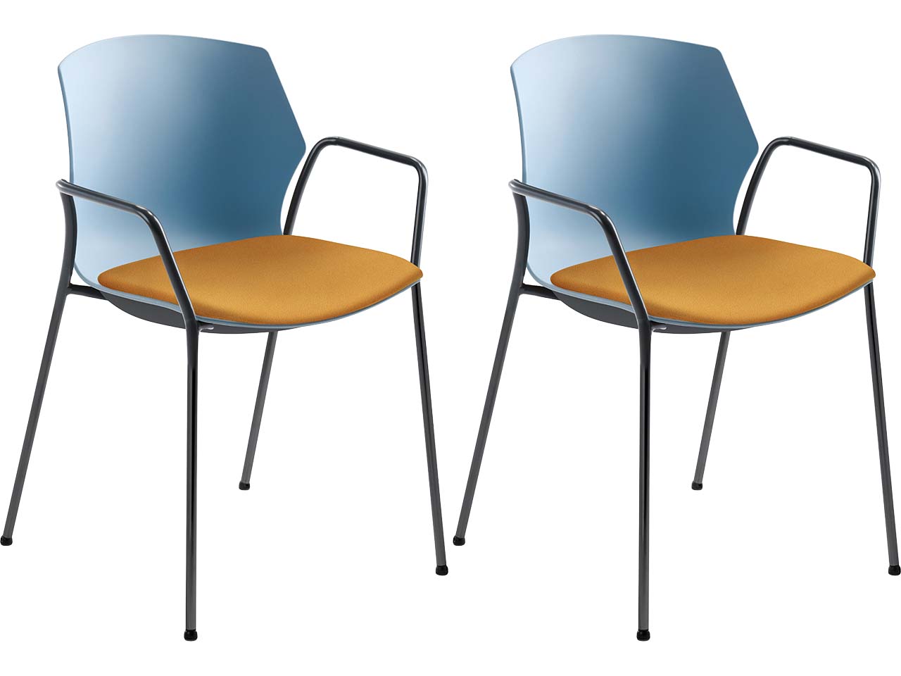 2x Besucherstuhl "2511" hellblau, mit Armlehnen, gelb