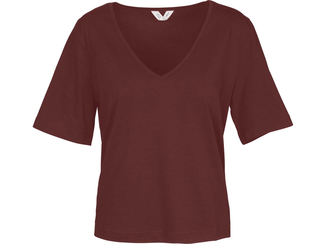 MELA Bio-Damen-T-Shirt 'LALI' mit V-Ausschnitt, bitter choc, Gr. S
