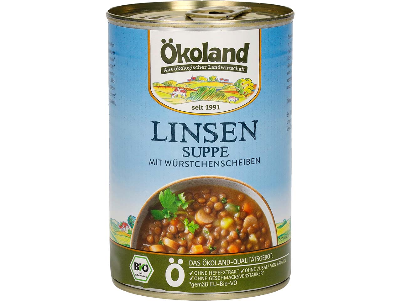 Ökoland Bio-Linsensuppe mit Würstchen, 400 g