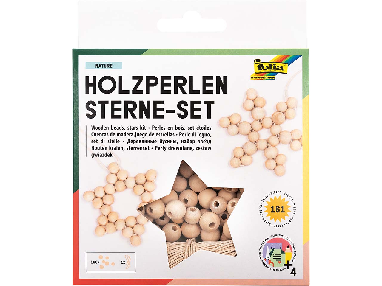 folia Holzperlen Sterne Set "Nature", 161-tlg.