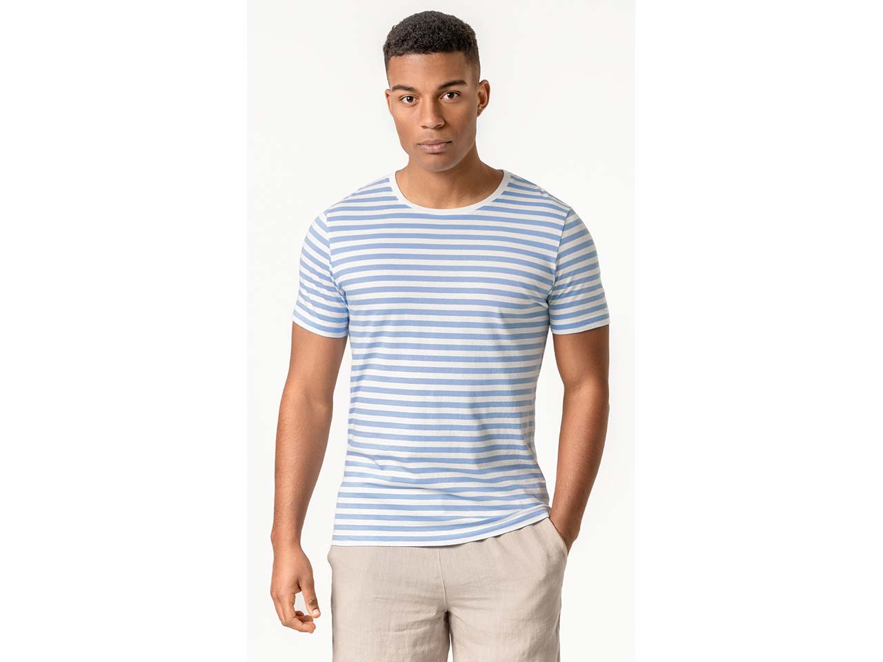Living Crafts Bio-Herren-T-Shirt "THERREL" mit Rundhalsausschnitt, wave/tofu striped, Gr.L