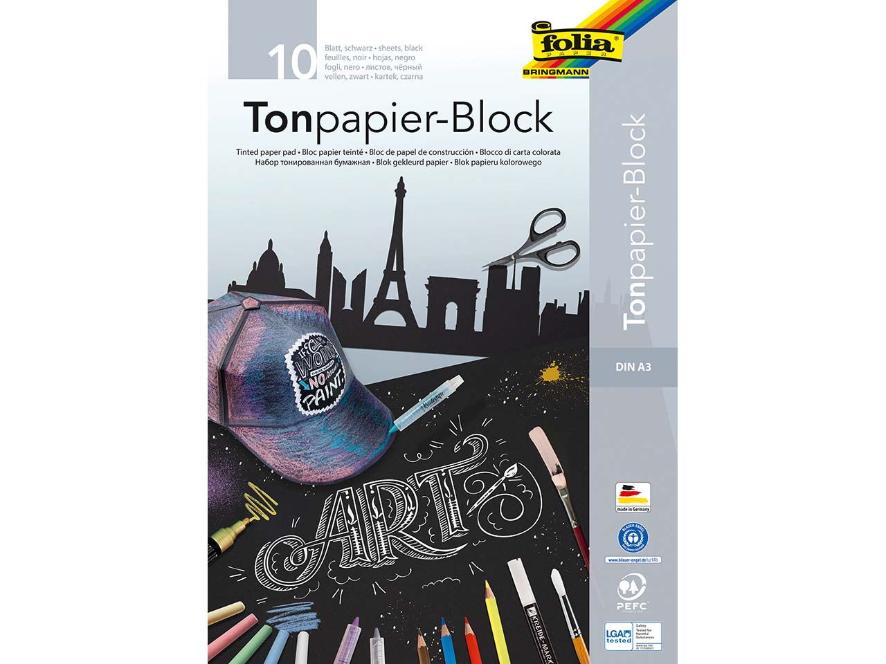 folia Tonpapier schwarz, DIN A3, 10 Blatt