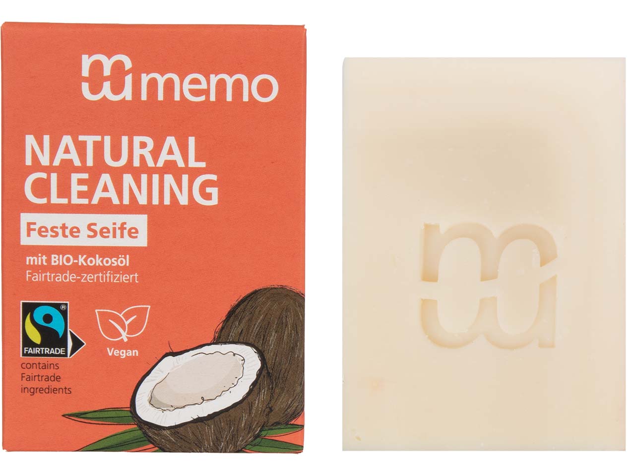 memo Feste Seife 'NATURAL CLEANING' mit Bio-Kokosöl, 80 g