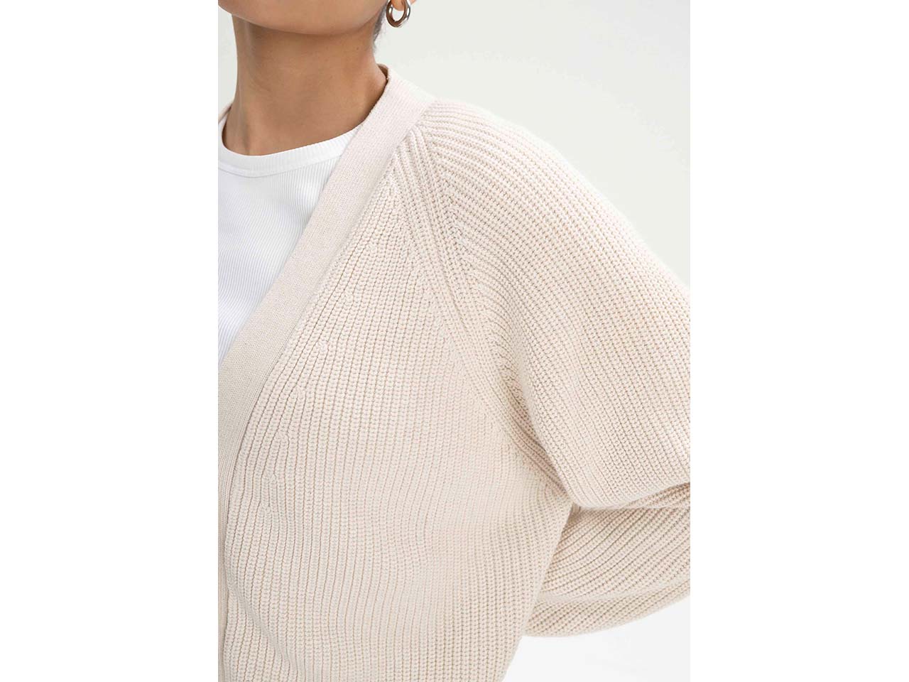 MELA Bio-Damen-Rippstrick-Cardigan 'BHUMA' mit Raglan-Ärmel, creme melange, Gr. S