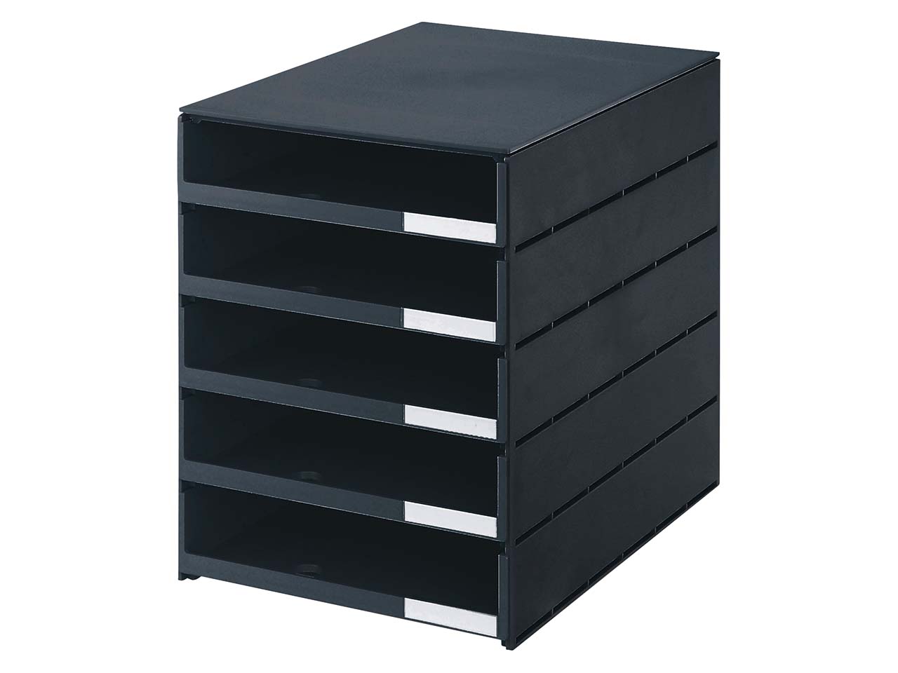Styroval pro Box mit 5 Schubladen offen, oeko-schwarz