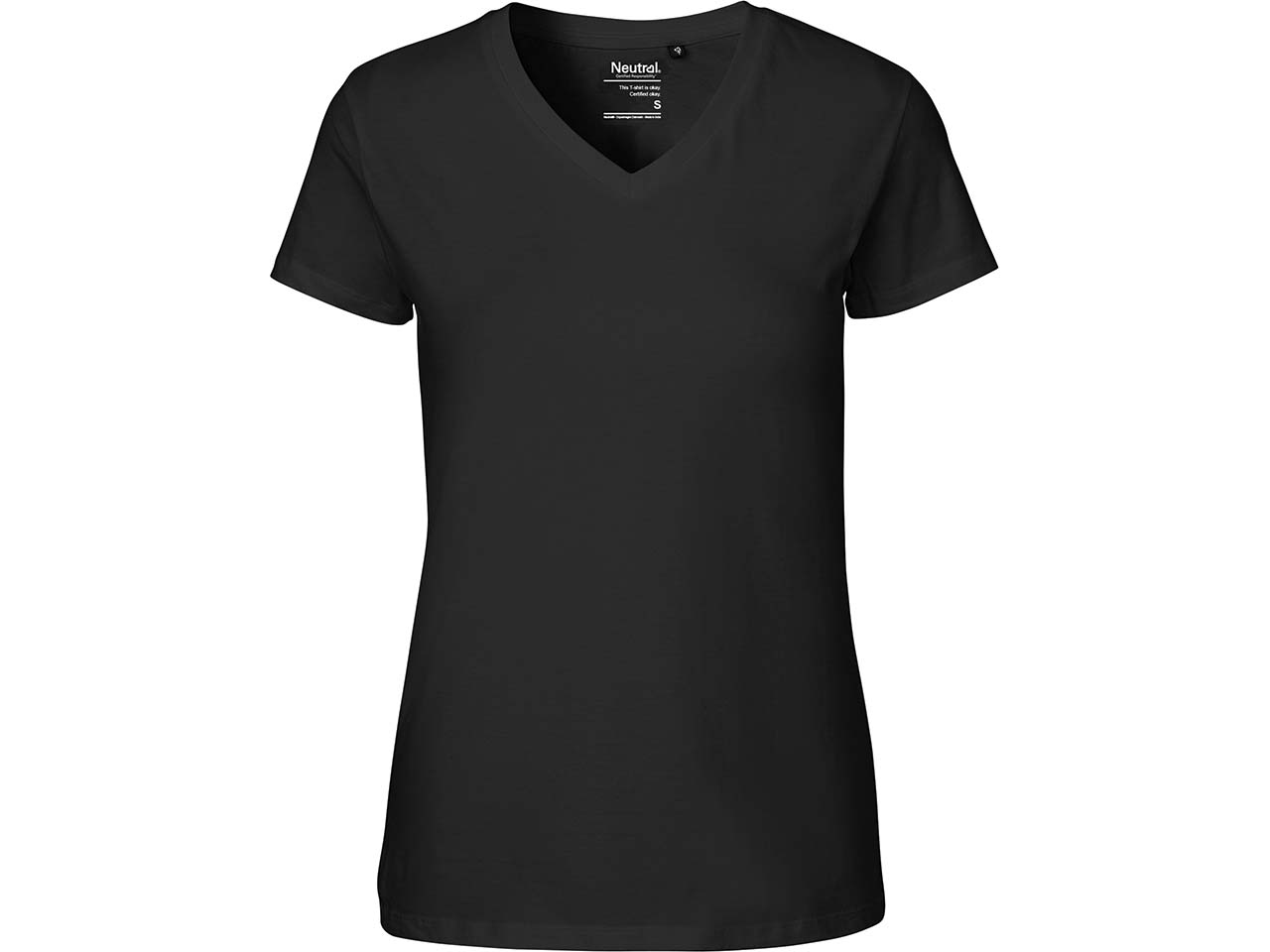 Neutral Bio-Damen-T-Shirt mit V-Ausschnitt, black, Gr. M