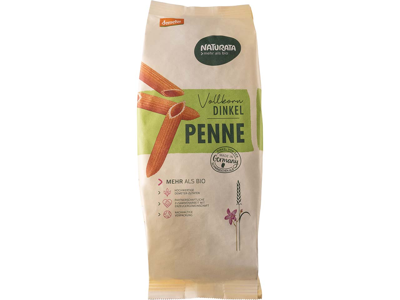 NATURATA Bio-Dinkelvollkorn-Penne, demeter-zertifiziert, 500 g