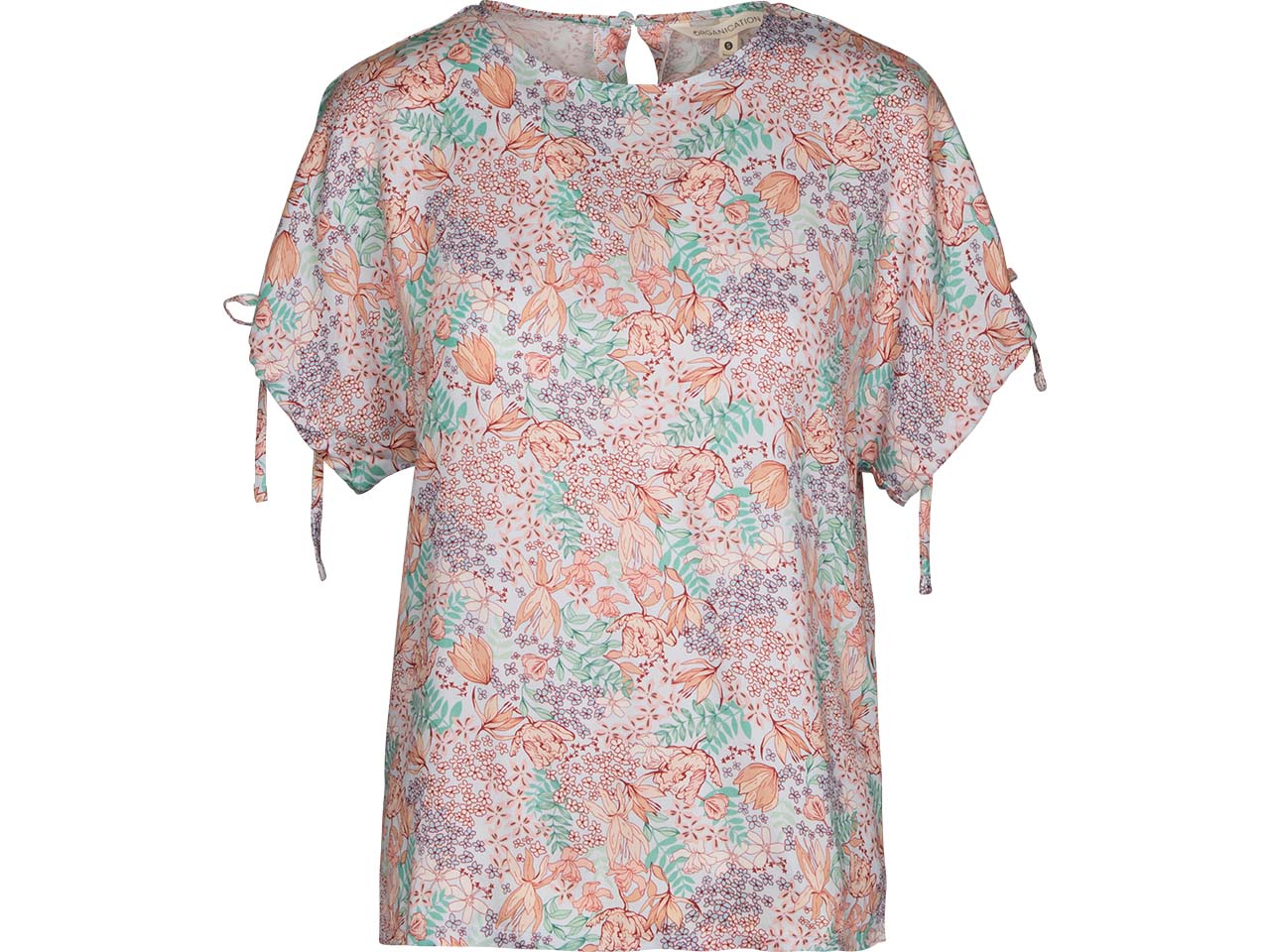 ORGANICATION Damen-Kurzarmbluse mit Rundhalsausschnitt, multi colour flower, Gr. S