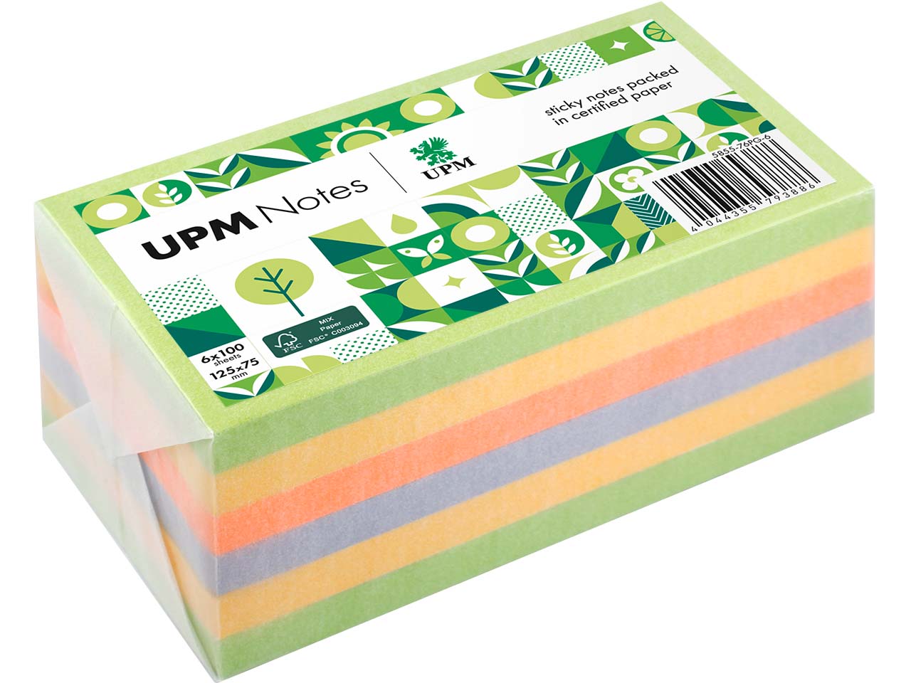 UPM Super Sticky Haftnotizen "Spring Farbmix" 125 x 75 mm, 6 Blöcke, farbig sortiert