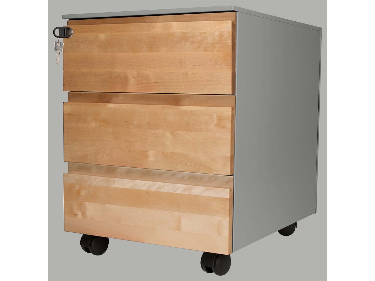 Rollcontainer "CONTACT" 3 SL, soft close, Birke geölt, B42xT53,3xH55 cm, silber