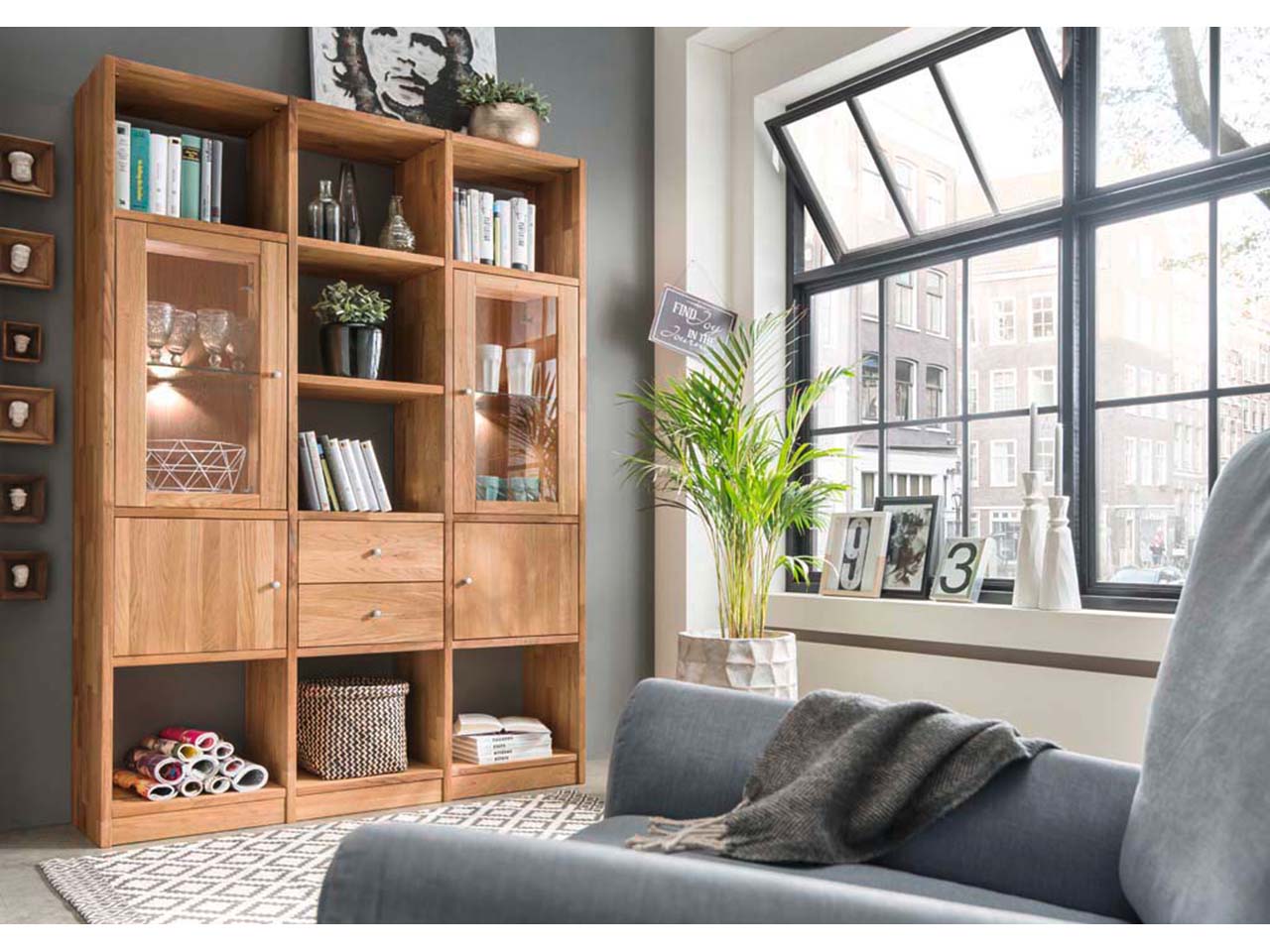 Regal "Grid 8" B 136 x T 34 x H 202 cm, Wildeiche geölt