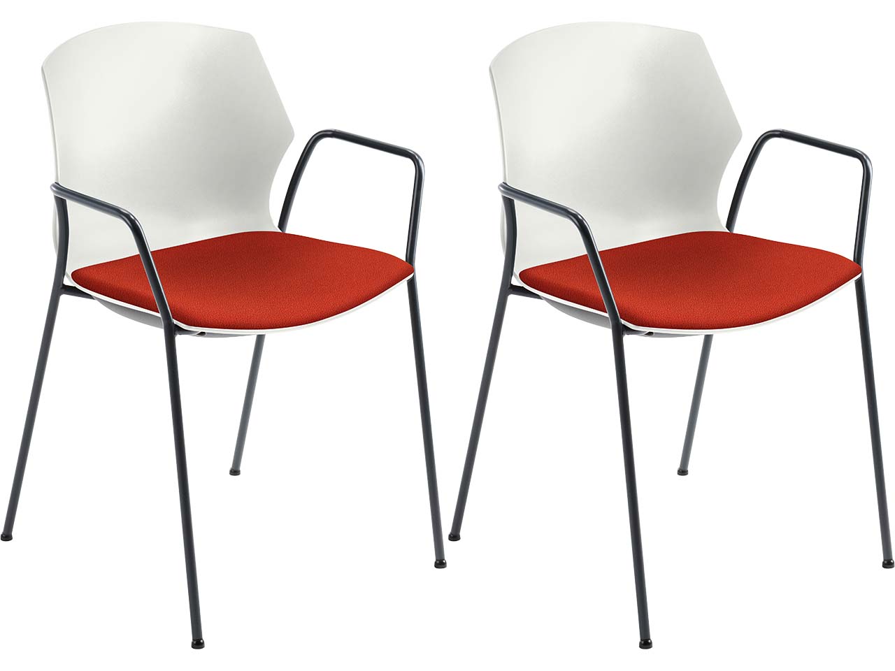 2x Besucherstuhl "2511" weiß, mit Armlehnen, orange