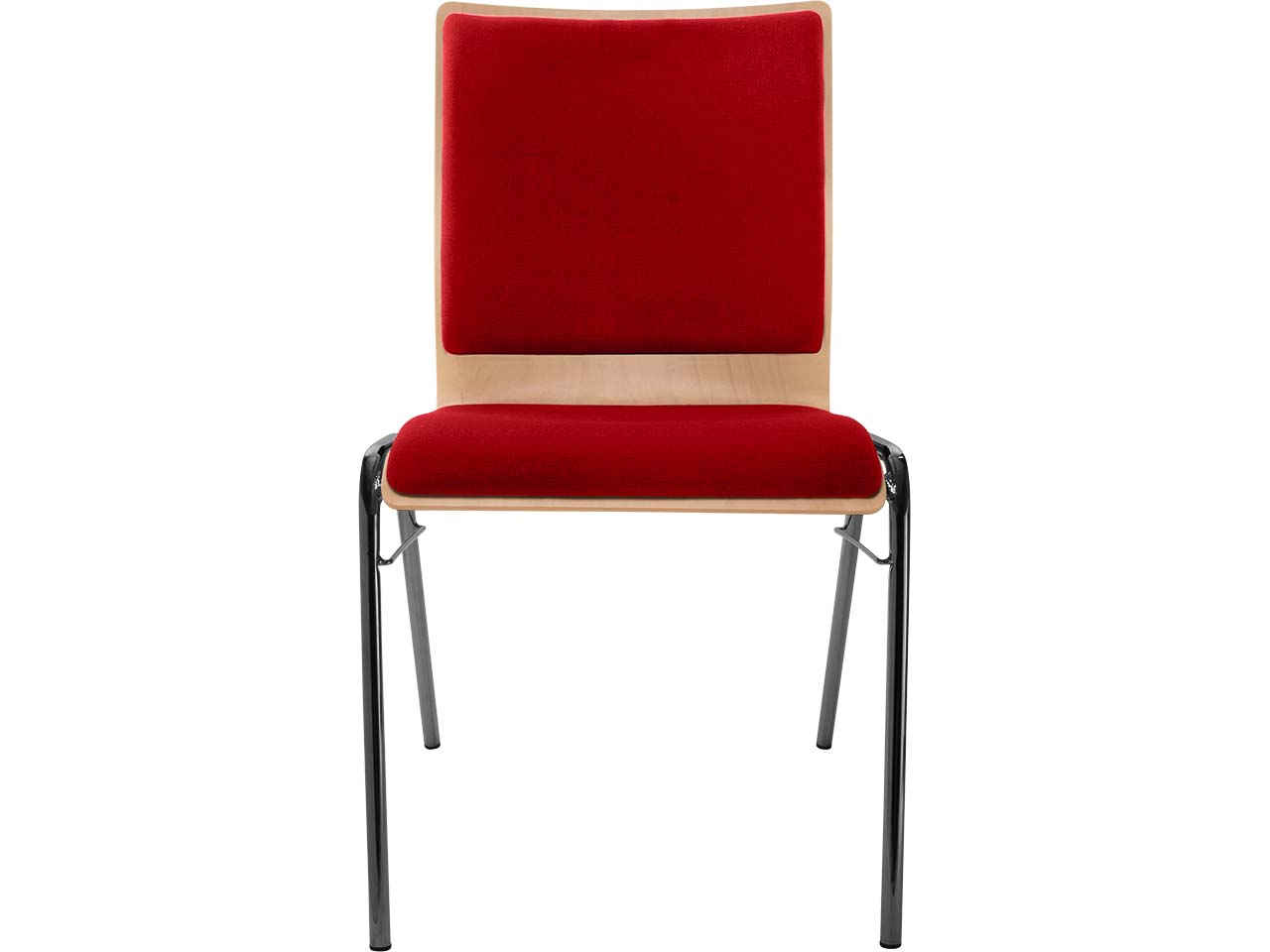 Besucherstuhl "A45" Buche lackiert, Gestell schwarz, Steg, Sitz- und Rückenpolster rot