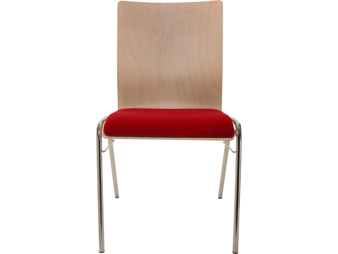 Besucherstuhl "A45" Buche, Gestell verchromt, Steg, Sitzpolster rot