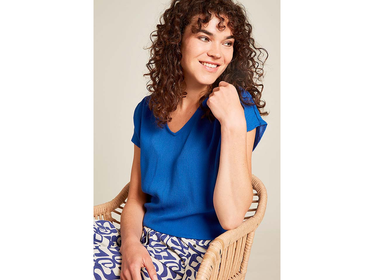 tranquillo Damen-T-Shirt mit dezenten Raffungen, dazzling blue, Gr. 36