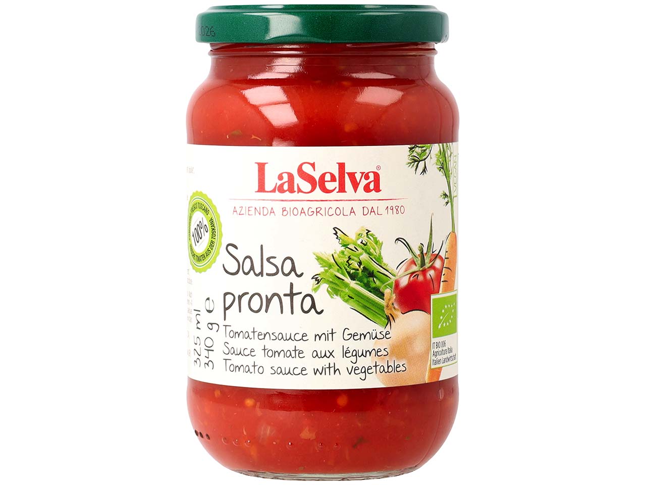 LaSelva Bio-Tomatensauce mit Gemüse, 340 g