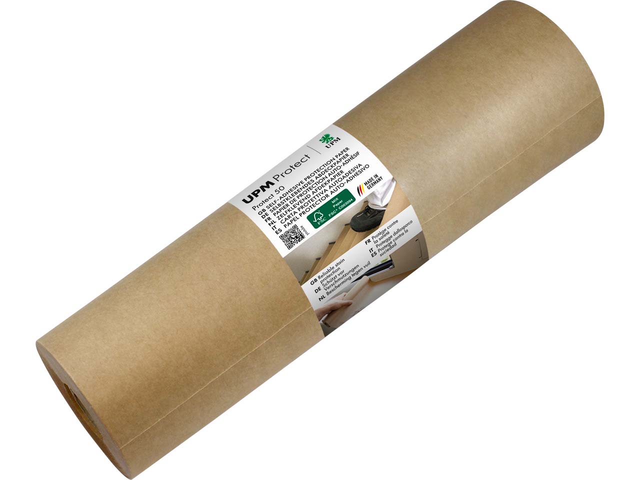UPM Abdeckpapier, Kraftpapier selbstklebend, 50 g/m², Länge 50 m, Breite 300 mm