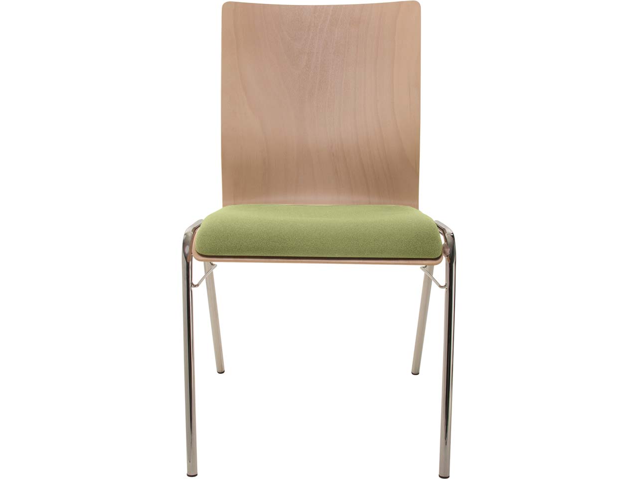 Besucherstuhl "A45" Buche, Gestell verchromt, Steg, Sitzpolster hellgrün