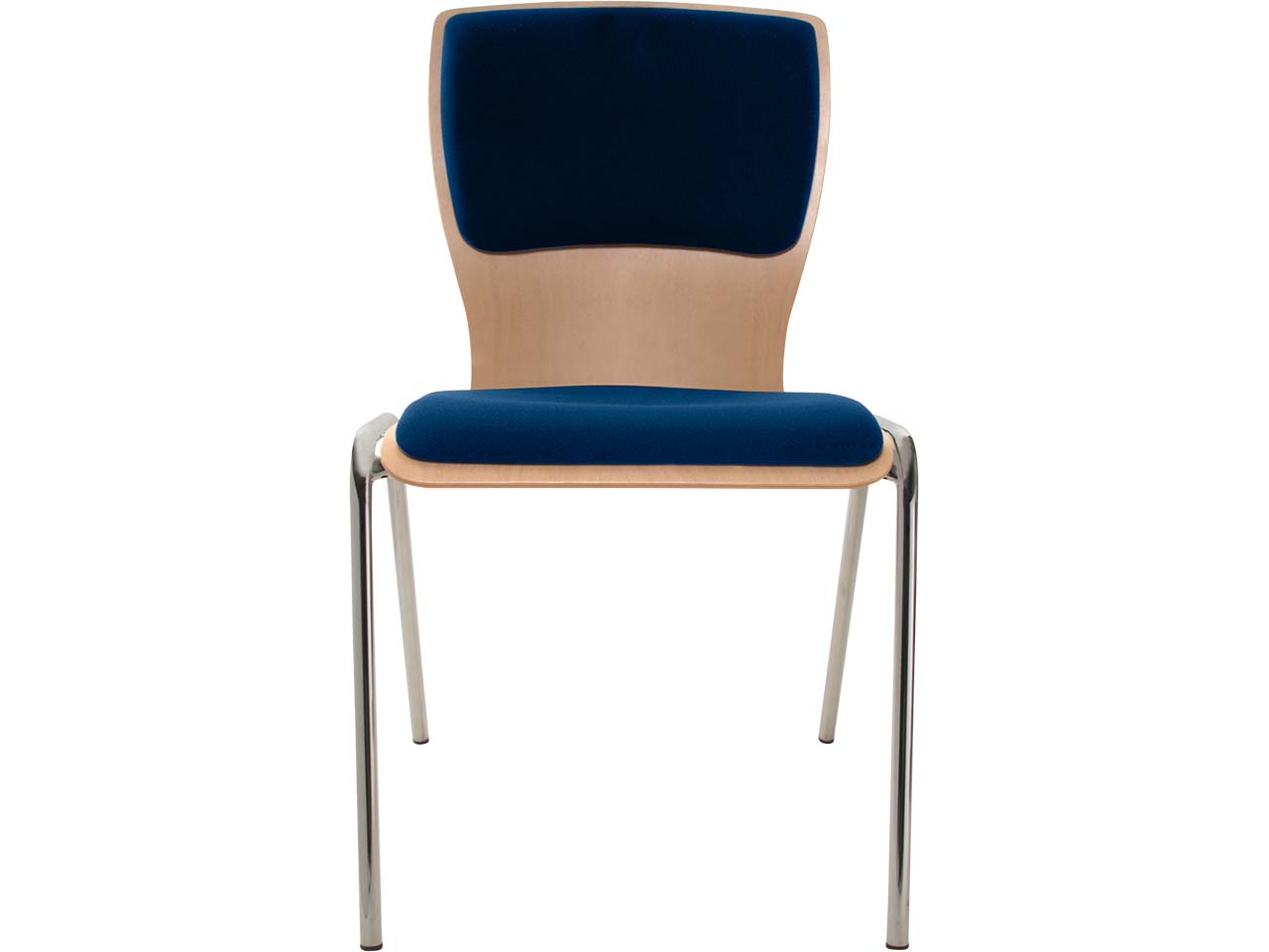 Besucherstuhl "A29" Buche lackiert, Gestell verchromt, Sitz- und Rückenpolster blau