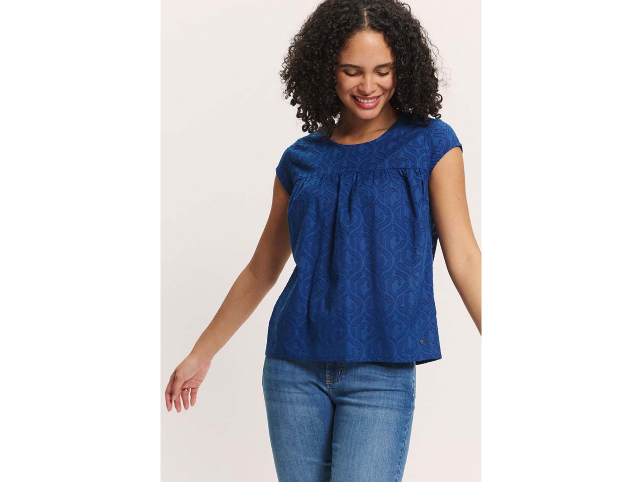 tranquillo Bio-Damen-T-Shirt "Lunaa" mit Knopfleiste am Rücken, navy, Gr. 40