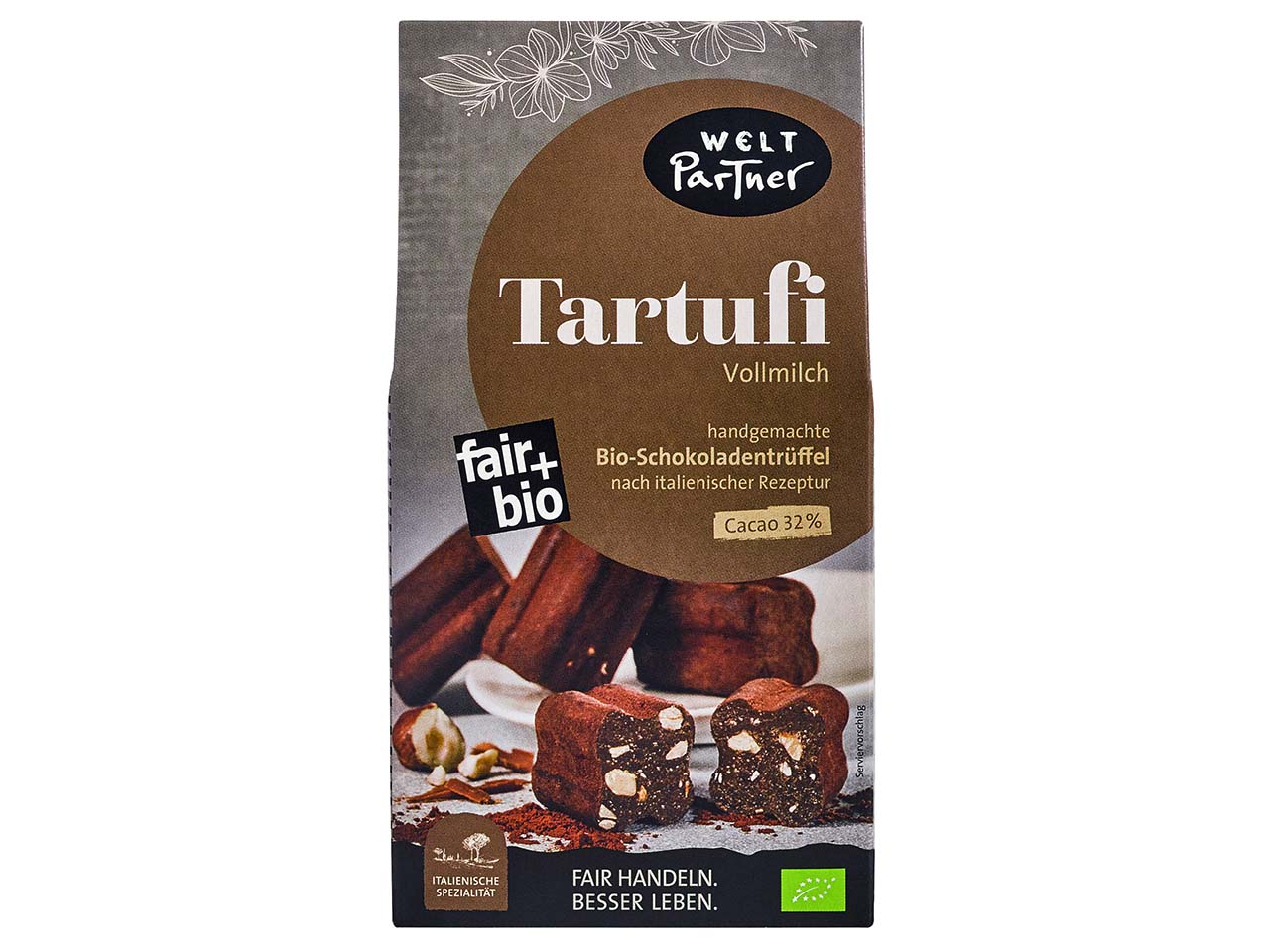 WeltPartner Bio-Tartufi Vollmilch Schokotrüffel, 32% Cacao, 125 g