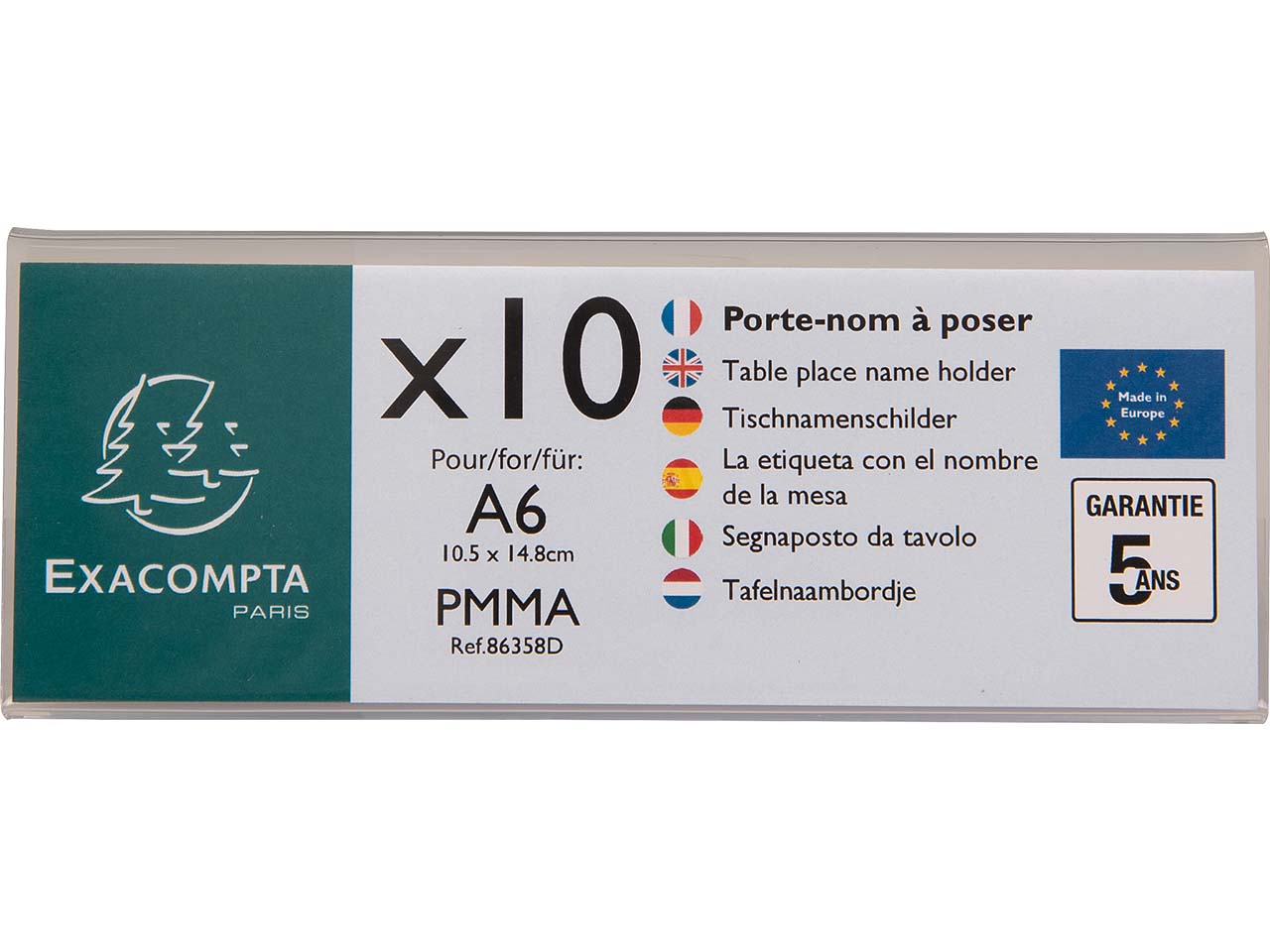10er Pack Exacompta Tischnamensschilder "Exacryl" horizontal, aus PMMA, DIN A6 quer 10er Pack Exacompta Tischnamensschilder "Exacryl" horizontal, aus PMMA, DIN A6 quer